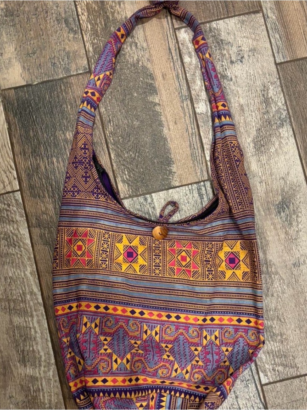Boho Tribal Pattern Shoulder Bag in Purple and Yellow